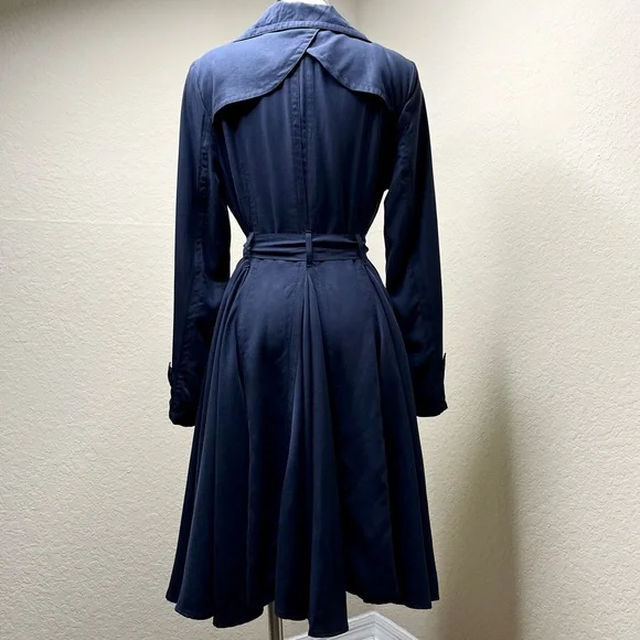 Anthropologie LRA Blue Coat Dress Size M 8 10 Button Front Fit-And-Flare Retro - Picture 5 of 11